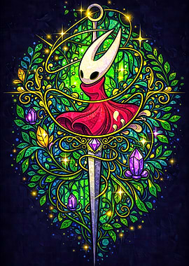 Hornet from Hollow Knight in Stained Glass Style