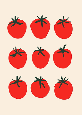 Nine Red Tomatoes on Cream Background
