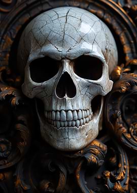 Cracked Skull with Ornate Frame