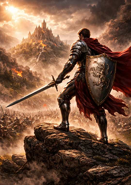 Knight overlooking a battlefield