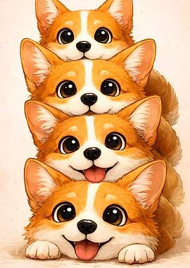 Stack of Cute Corgis