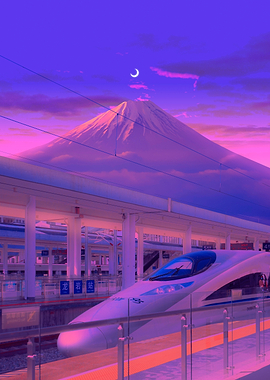 Futuristic Train at Mount Fuji Station