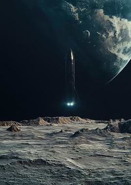 Space Starship on the Moon