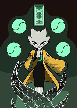 Mysterious Cat Character with Orbs