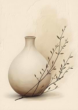 Minimalist Beige Vase with Dried Branches | Wabi Sabi Wall Art