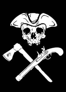 Pirate Skull with Axe and Pistol