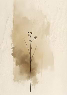 Minimalist Floral Artwork | Beige Wabi Sabi Art
