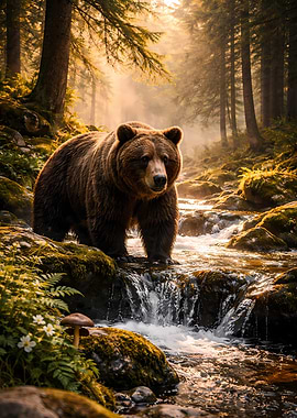 Bear in a Forest Stream