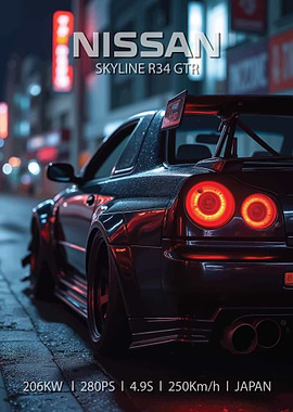 Nissan Skyline R34 GTR Night Shot