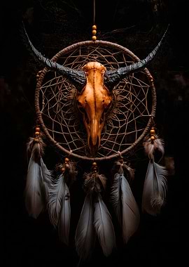 Dreamcatcher with Animal Skull and Feathers