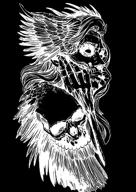 Dark Angel with Wings and Skull