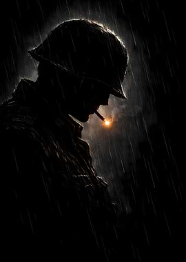 Soldier Smoking in the Rain