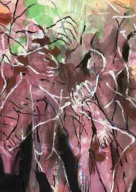Abstract Figures in Pink and Green