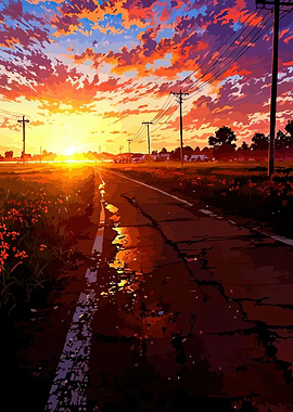 Anime Sunset Road