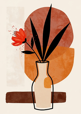 Abstract Floral Vase with Geometric Shapes