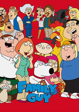 Family Guy Characters on Red Background