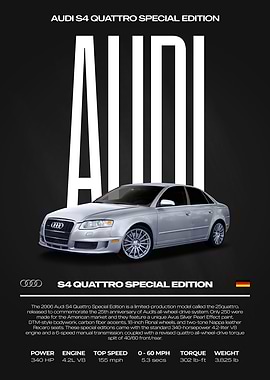 Audi S4 Quattro Special Edition Car Poster