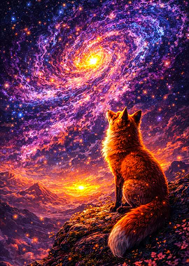 Fox Gazing at a Swirling Galaxy