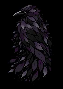 Dark Raven Made of Leaves