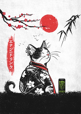 Japanese Cat with Monster Energy