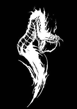 White Snake Illustration on Black Background