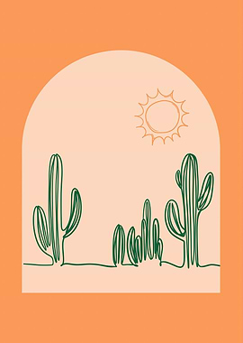 Desert Archway with Cacti and Sun