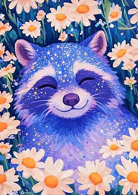 Sparkling Raccoon in a Field of Daisies