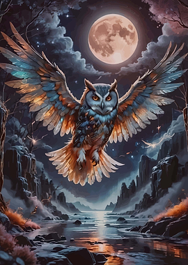 Majestic Owl in Moonlit Landscape