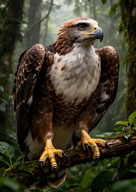 Majestic Eagle Perched in Misty Forest