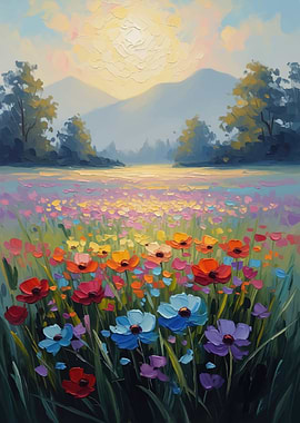 Impressionist Field of Poppies at Sunrise