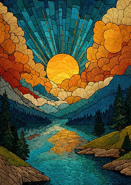 Sunrise Over Mountain Lake