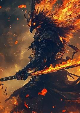 Fiery Samurai Bird Warrior