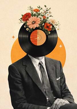 Man with Vinyl Record Head and Flowers - Concept Art