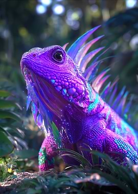 Vibrant Purple Iguana in Lush Jungle