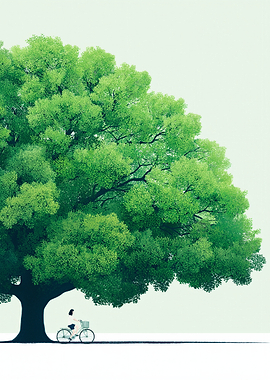 Girl Biking Under a Large Tree
