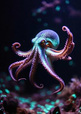 Vibrant Octopus in Deep Sea
