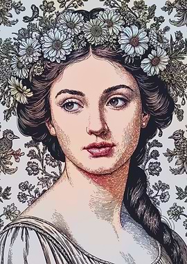 Woman with Flower Crown and Birds