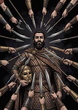 Warrior Surrounded by Weapons