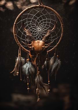 Dreamcatcher with Deer Skull and Feathers