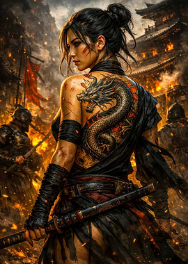 Warrior Woman with Dragon Tattoo
