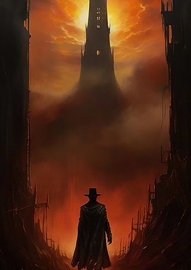 Man approaches dark tower