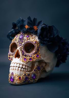 Ornate Skull with Flowers