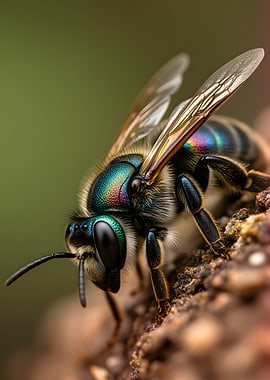 Close-up of a metallic green bee