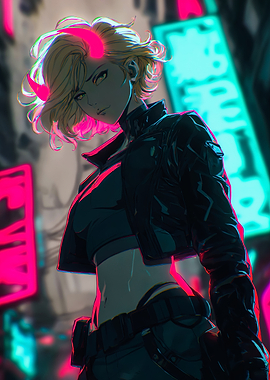 Cyberpunk Anime Girl with Horns
