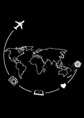 World Map Travel Icons