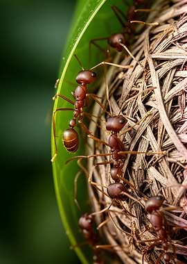 Red Ants Building a Nest