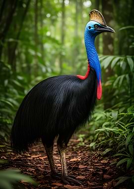 Southern Cassowary in Rainforest