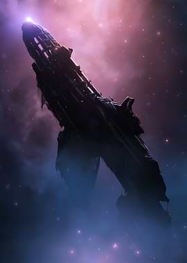 Derelict Spaceship Weapon in Nebula