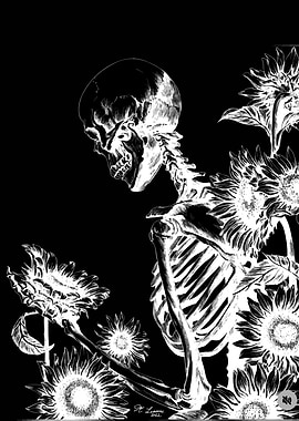 Skeleton with Sunflowers