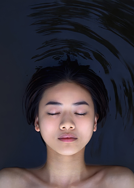 Serene Woman Floating in Dark Water